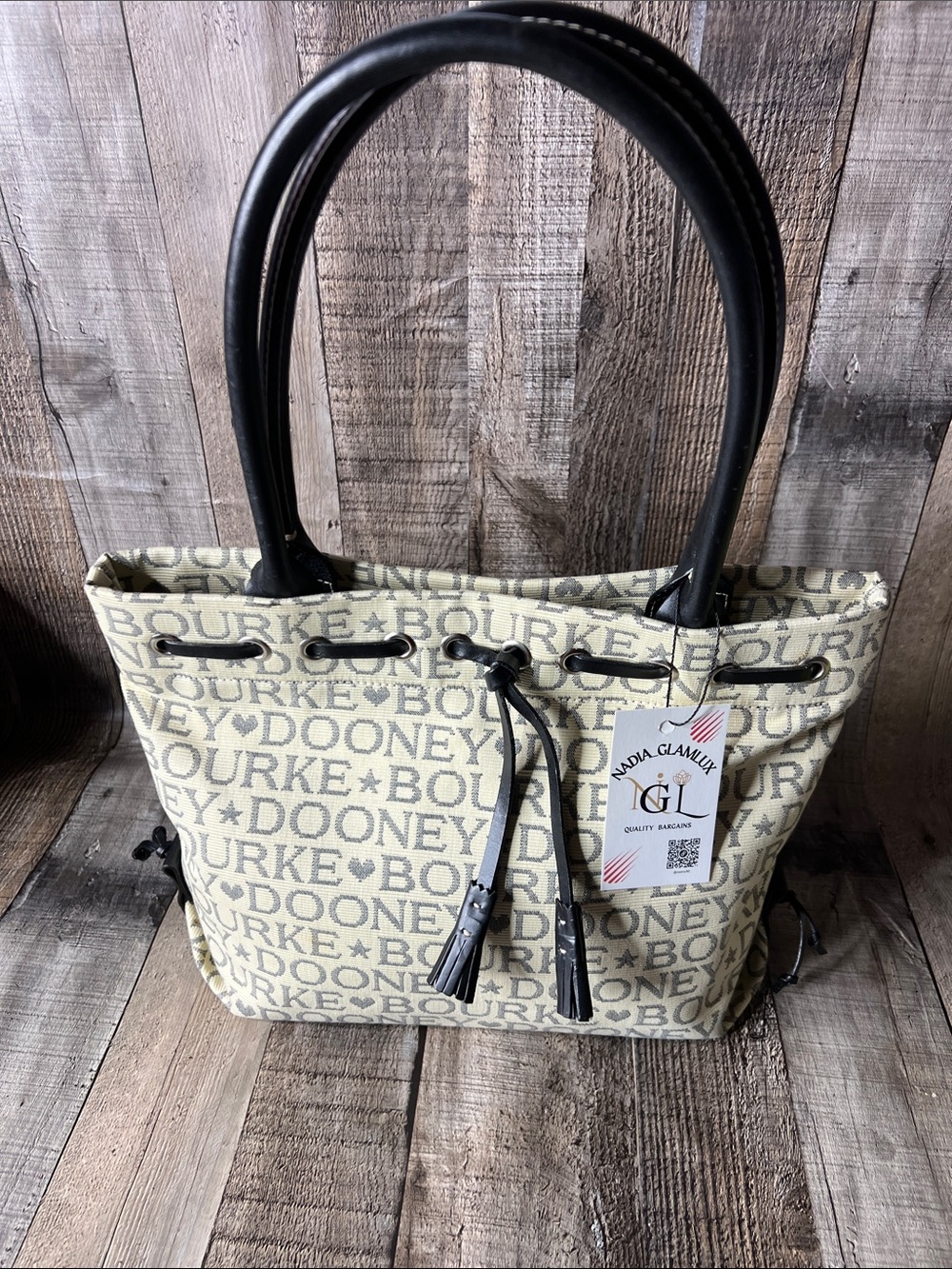 Dooney & Bourke Cream Logo Tote with Black Handles